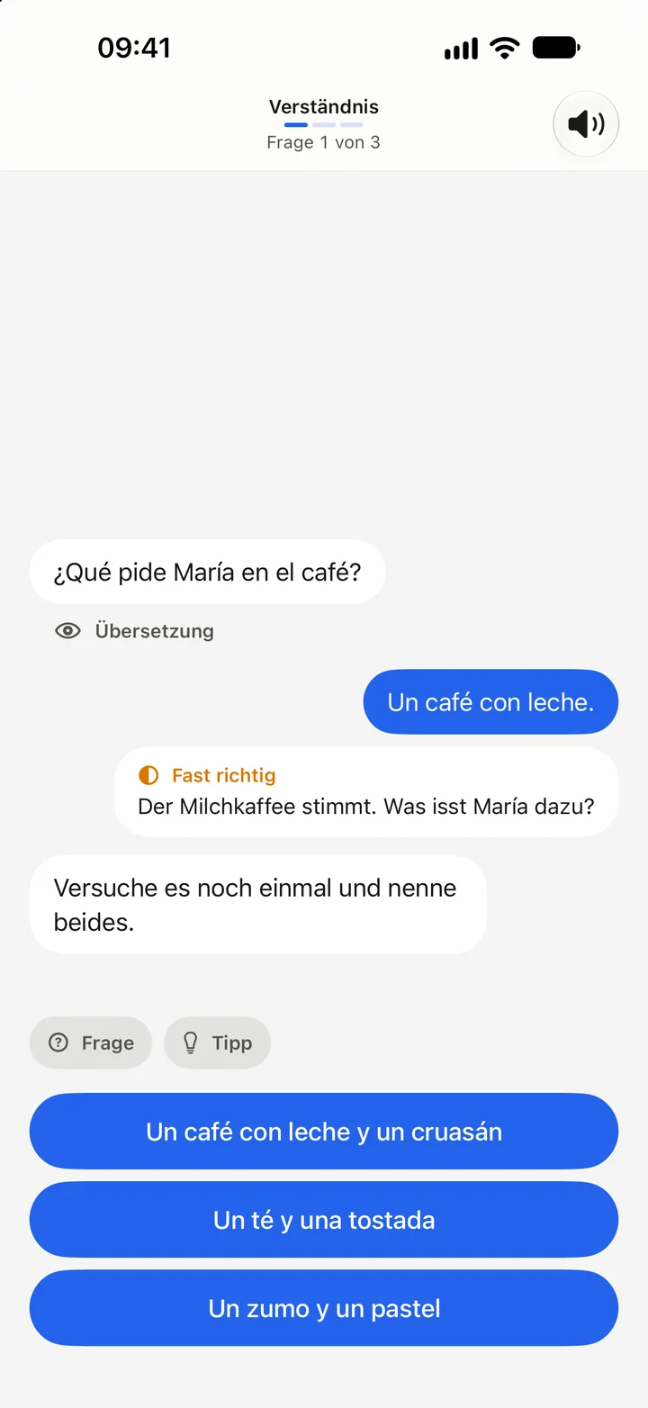 Eine Verständnisfrage zur Geschichte mit Rückmeldung auf die Antwort.